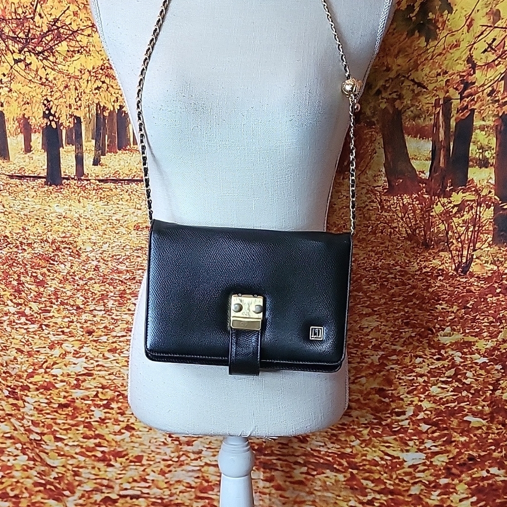 Dunhill Black Leather Wristlet & Crossbody Bag